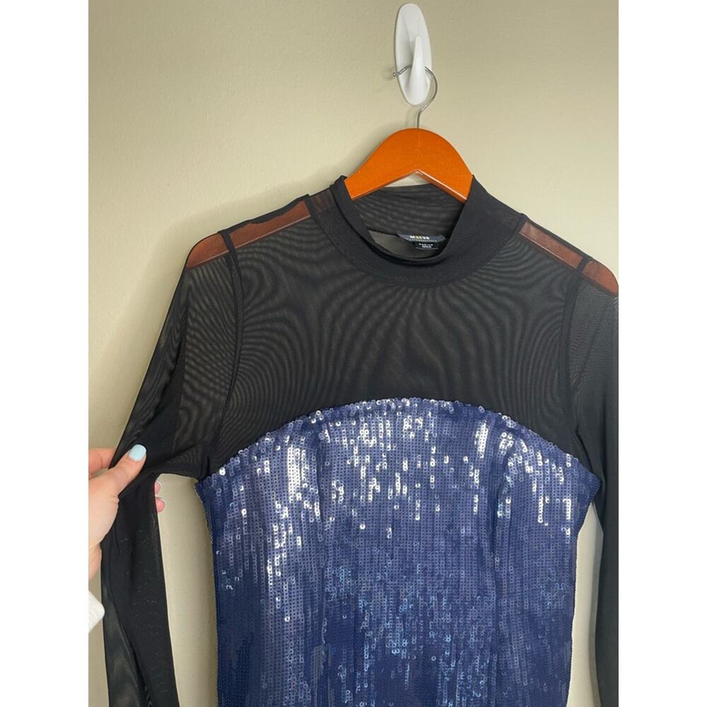 Maeve by Anthropologie Long-Sleeve Sheer Sequin Top in Black and Blue M - Picture 5 of 9